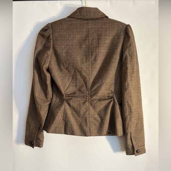 BANANA REPUBLIC FACTORY WOOL BLEND (2007) BROWN PLAID FITTED BLAZER SIZE 2 - Picture 2 of 10